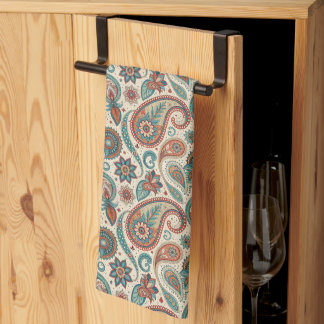 Linge De Cuisine Paisley vintage en crème Turquoise rouge