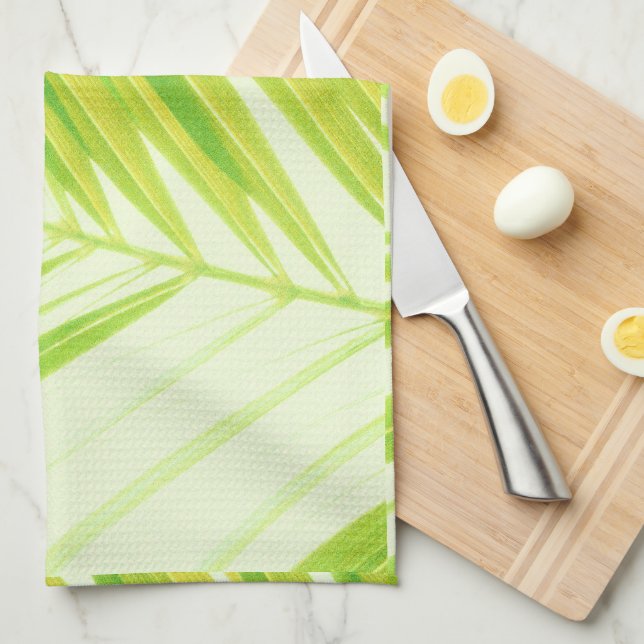 Linge De Cuisine Pale Pastel Green Palm Tree Feuilles (Quart Plié)