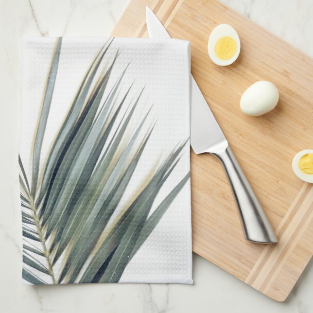 Linge De Cuisine Pale Pastel Green Palm Tree Leaf (Quart Plié)