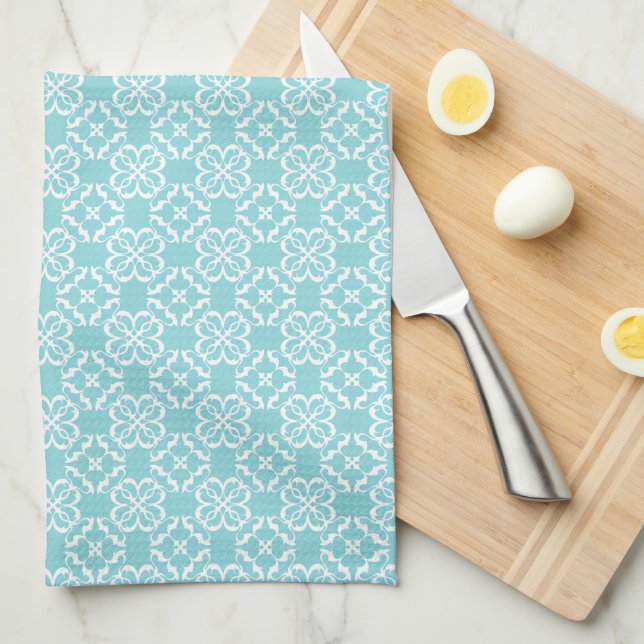 Linge De Cuisine Pale Robin's Egg Blue & White Floral Lattice  (Quart Plié)