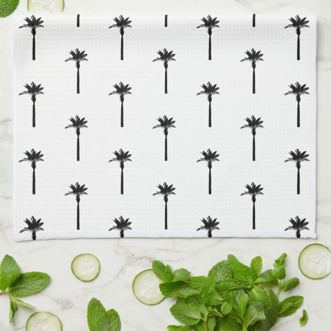Linge De Cuisine Palm Tree Silhouette Motif Voyage côtier Chic (Plié)