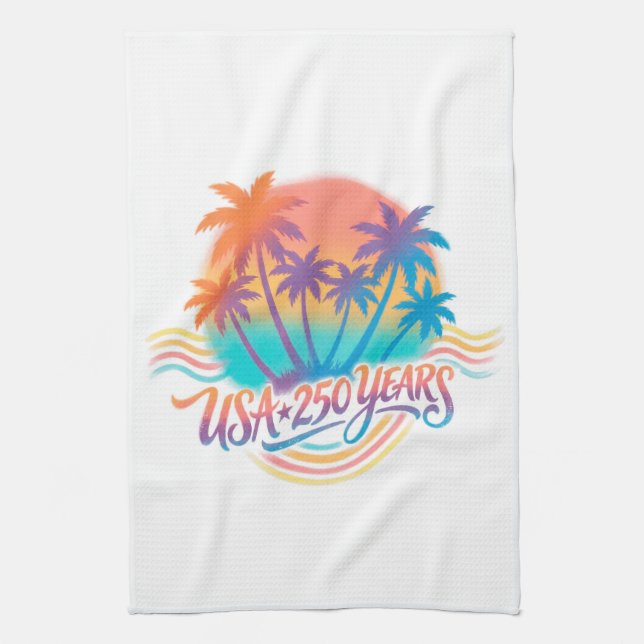Linge De Cuisine Palm Trees USA 250 Years Patriotic Desert Sunrise (Vertical)