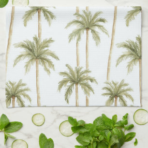 Linge De Cuisine Palmiers blancs verts tropicaux