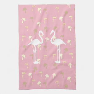 Linge De Cuisine Palmiers d'or Deux Flamants roses blancs