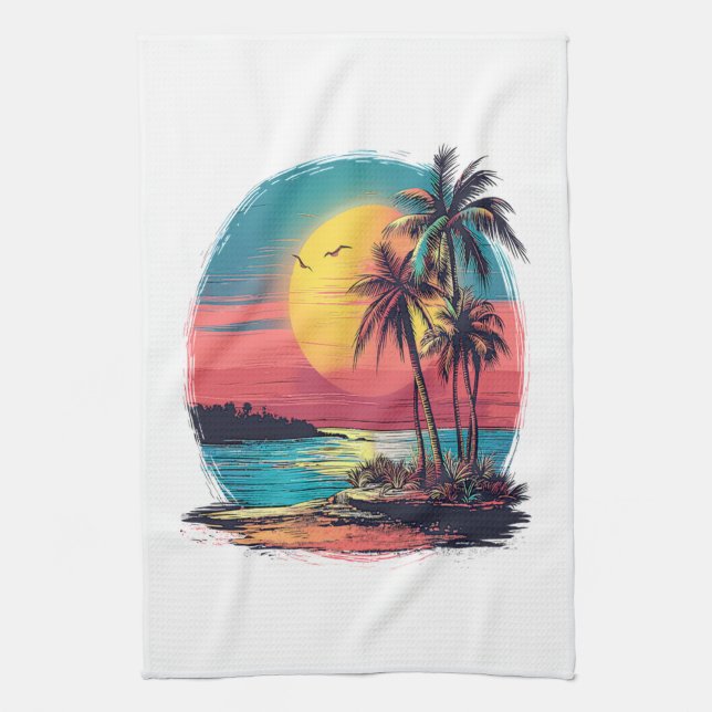 Linge De Cuisine Palmiers et plage (Vertical)