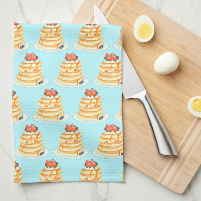 Linge De Cuisine Pancakes Fluffeux Au Sirop D'Érable, Fruits Et Crè (Quart Plié)