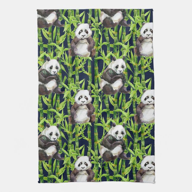 Linge De Cuisine Panda avec Motif d'aquarelle en bambou (Vertical)