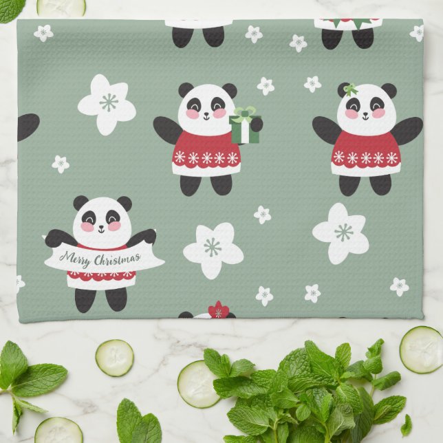 Linge De Cuisine Panda en fleur de cerisier de Noël (Plié)
