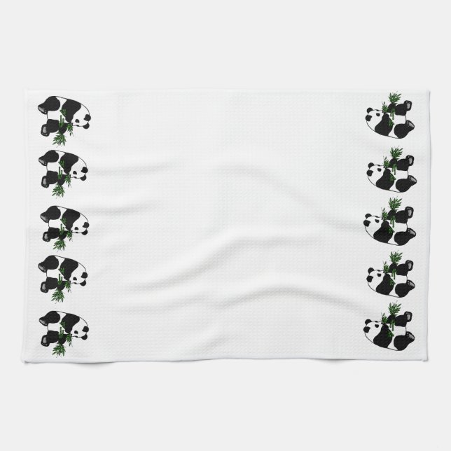 Linge De Cuisine Panda géant mange du bambou (Horizontal)