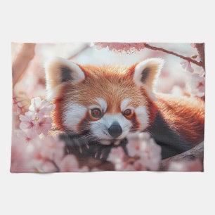 Linge De Cuisine Panda Rouge Parmi Les Fleurs De Cerisiers