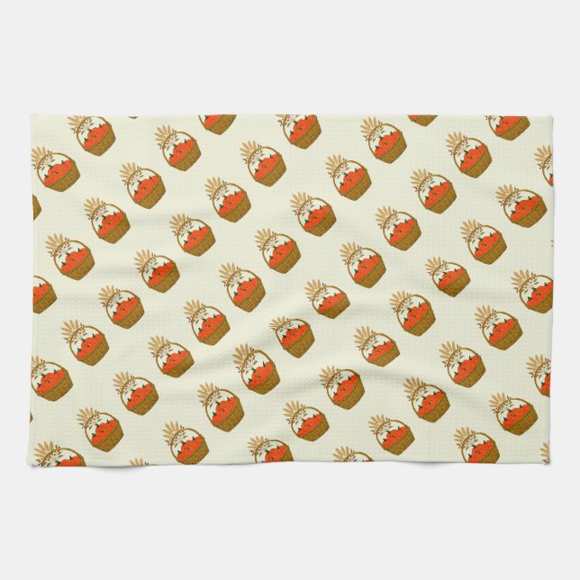 Linge De Cuisine 🧺Panier de Citrouilles et Blé d'Automne (Horizontal)