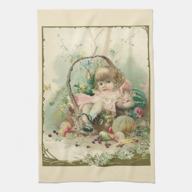 Linge De Cuisine Panier de fruits printanier d'enfant victorienne v (Vertical)