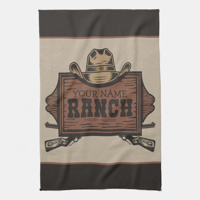 Linge De Cuisine Panneau de ranch occidental avec nom personnalisé  (Vertical)