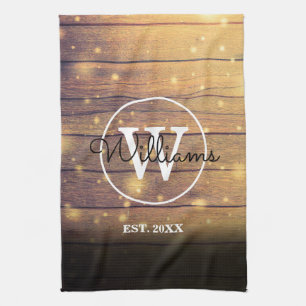 Linge De Cuisine Panneaux en bois rustique à monogramme script