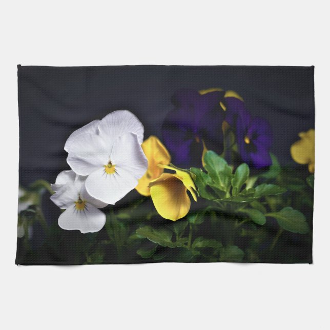 Linge De Cuisine Pansies jaune et violet blanc (Horizontal)