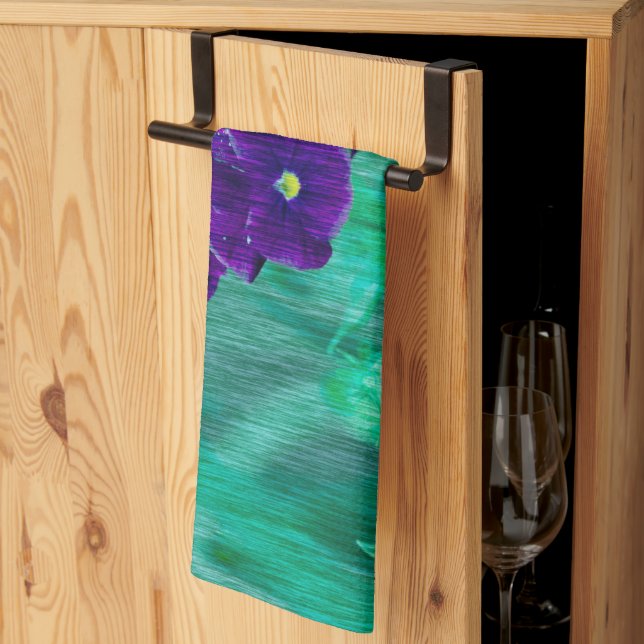 Linge De Cuisine Pansies vert pastel violet stylisées (Pliage en tiers)