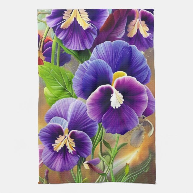 Linge De Cuisine Pansies violettes -AI ART (Vertical)