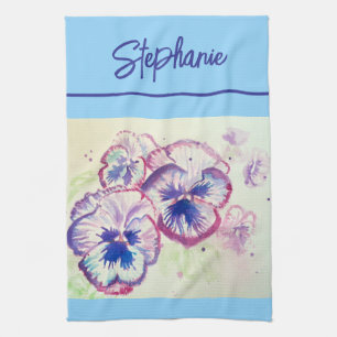 Linge De Cuisine Pansy rose aquarelle femme rose pâle bleu