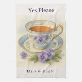 Linge De Cuisine Pansy Teacup Tea Towel | Yes Please Milk & Sugar