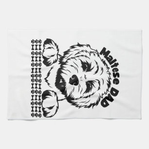 Linge De Cuisine Papa Maltais dessin noir et blanc Chien maltais