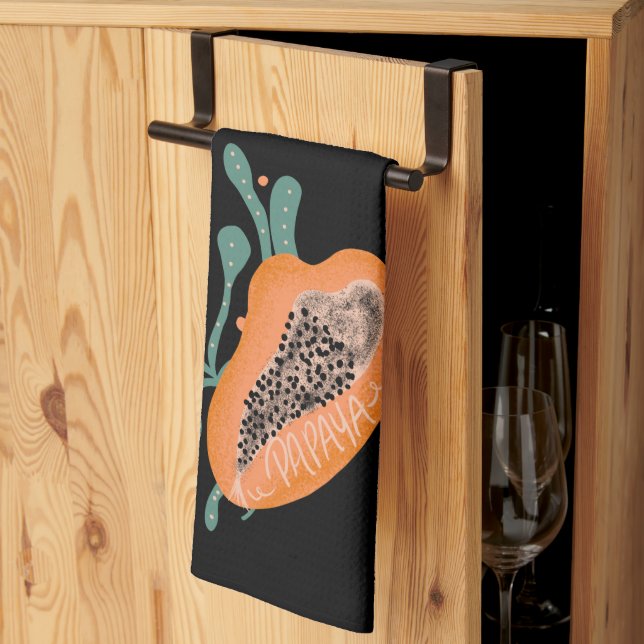 Linge De Cuisine Papaya Tiré À La Main Lettering Tropical Fruit (Pliage en tiers)