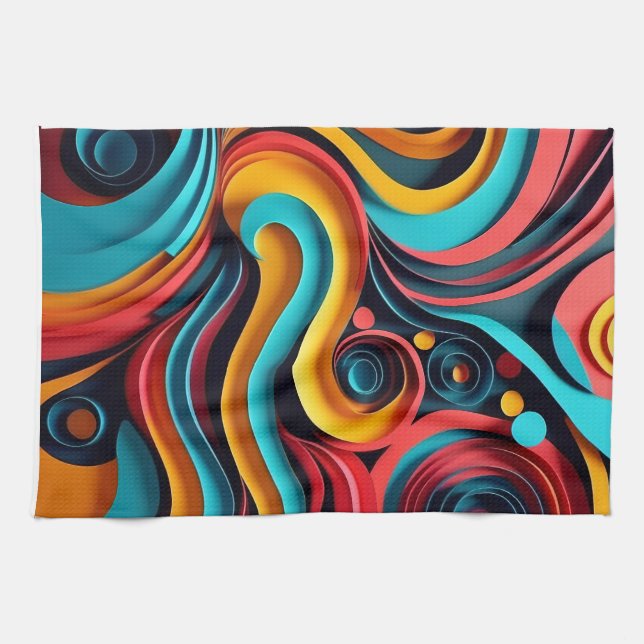 Linge De Cuisine Papercut Vagues colorées (Horizontal)