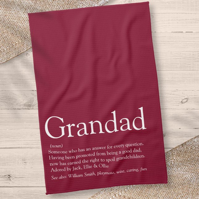 Linge De Cuisine Papi Papy Grand-père Définition Amusant Bourgogne (Grandpa Grandad Papa Definition Fun Burgundy Kitchen Towel)