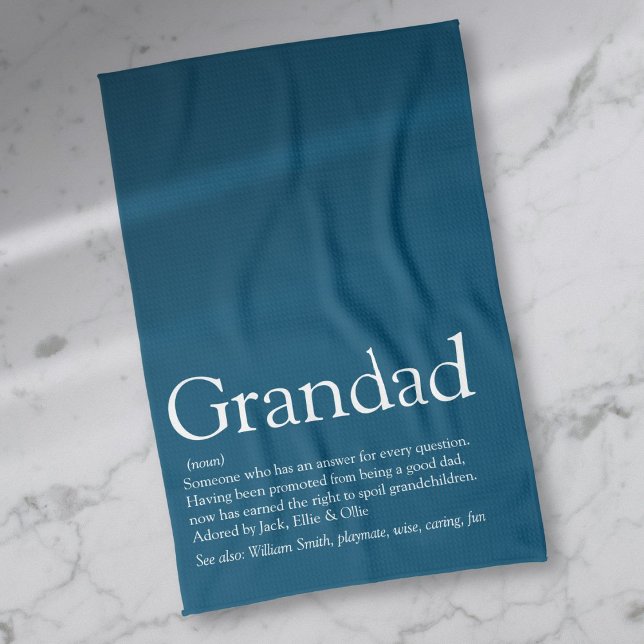 Linge De Cuisine Papi Papy Grand-père Définition Moderne Bleu (Grandpa Grandad Papa Definition Modern Blue Kitchen Towel)
