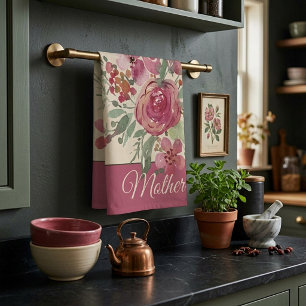 Linge De Cuisine Papier parchemin floral aquarelle rose personnalis