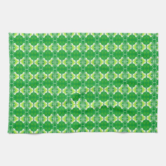 Linge De Cuisine Papier peint Art Déco motif - vert et blanc (Horizontal)