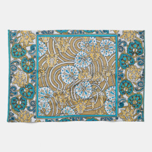 Linge De Cuisine papier peint bleu art nouveau cyclamen