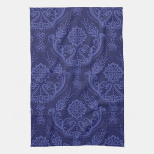 Linge De Cuisine Papier peint bleu damassé fleuri