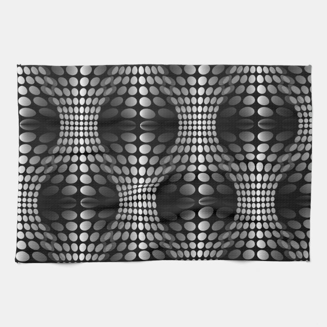 Linge De Cuisine Papier peint Vagues pointillé noir et blanc (Horizontal)