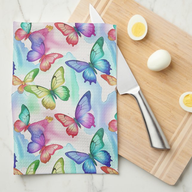 Linge De Cuisine Papillon Aquarelle (Quart Plié)