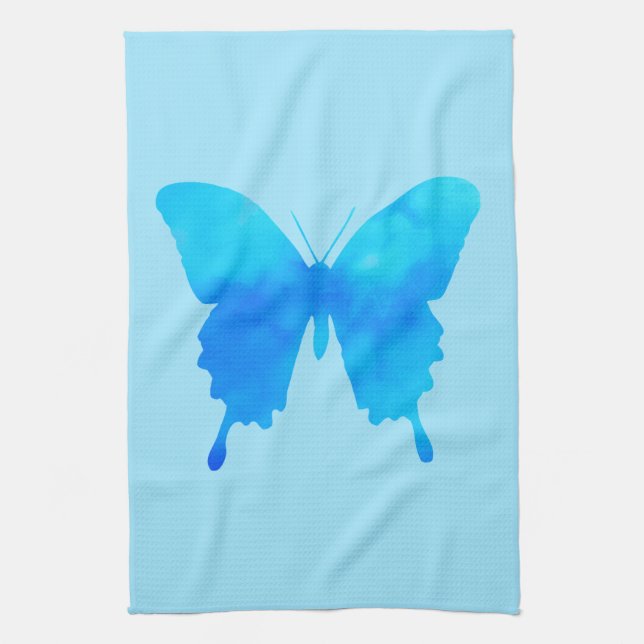 Linge De Cuisine Papillon aquarelle - Nuances de bleu ciel (Vertical)