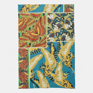 Linge De Cuisine Papillon Art Déco d'un jaune et d'un bleu sarcelle