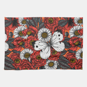 Linge De Cuisine Papillon blanc et rose