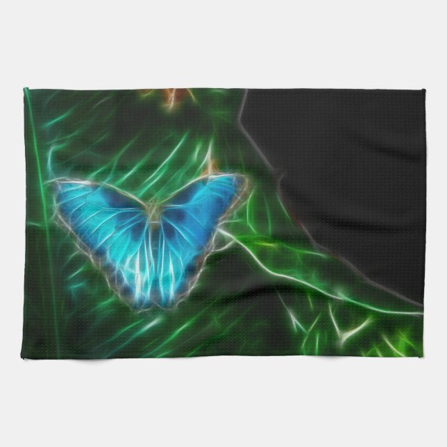 Linge De Cuisine Papillon bleu Morpho électrique fractal (Horizontal)