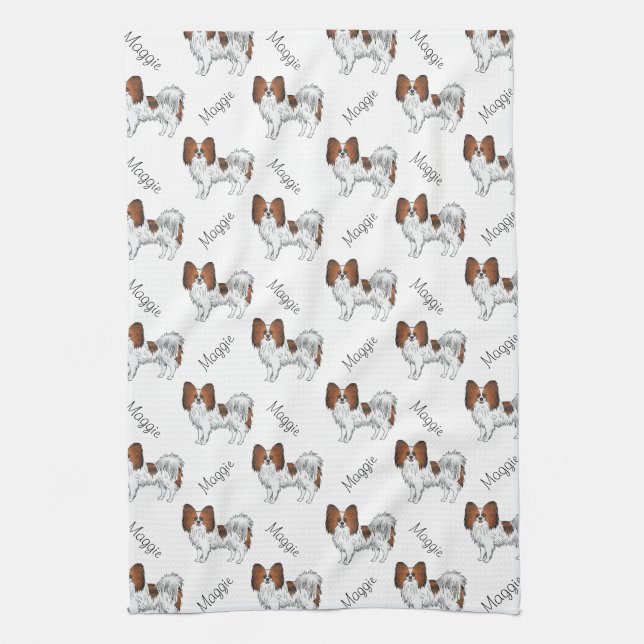 Linge De Cuisine Papillon Cartoon Chien Sable Rouge Motif Avec Nom (Vertical)