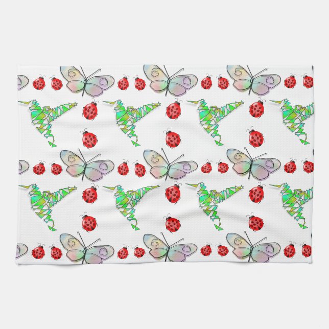 Linge De Cuisine Papillon, colibri et Motif de coccinelle (Horizontal)
