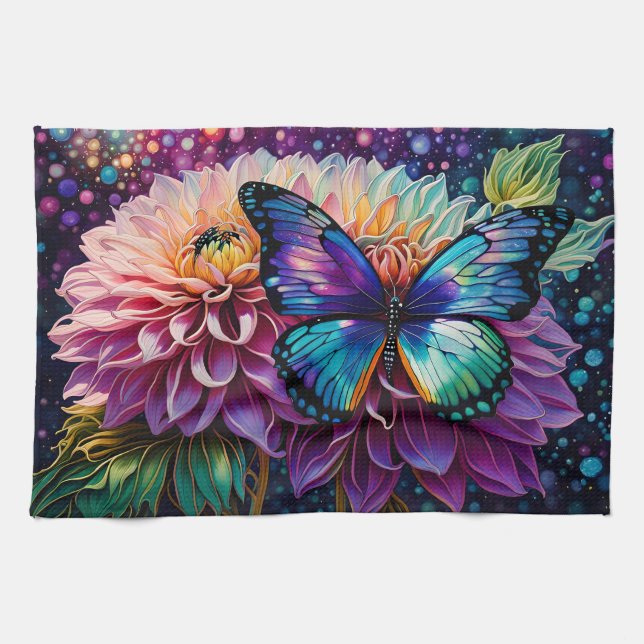 Linge De Cuisine Papillon Dahlia Et Iridescente (Horizontal)