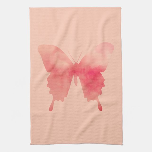 Linge De Cuisine Papillon d'aquarelle - corail et pêche (Vertical)