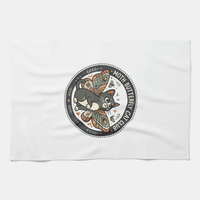 Linge De Cuisine Papillon de nuit Chat POD Art Vectoriel - Papillon (Horizontal)