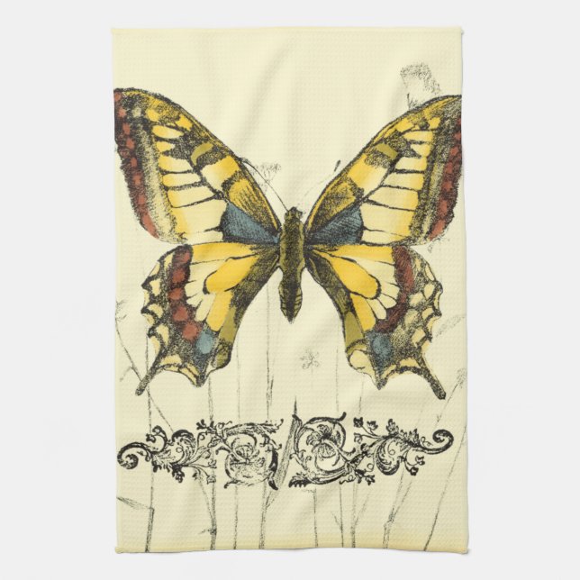 Linge De Cuisine Papillon décoratif avec Fleur sauvage (Vertical)