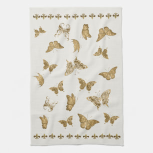 Linge De Cuisine Papillon doré personnalisé Fleur de Lis assortie