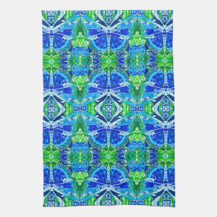 Linge De Cuisine Papillon et motif de batik de médaillon en bleu