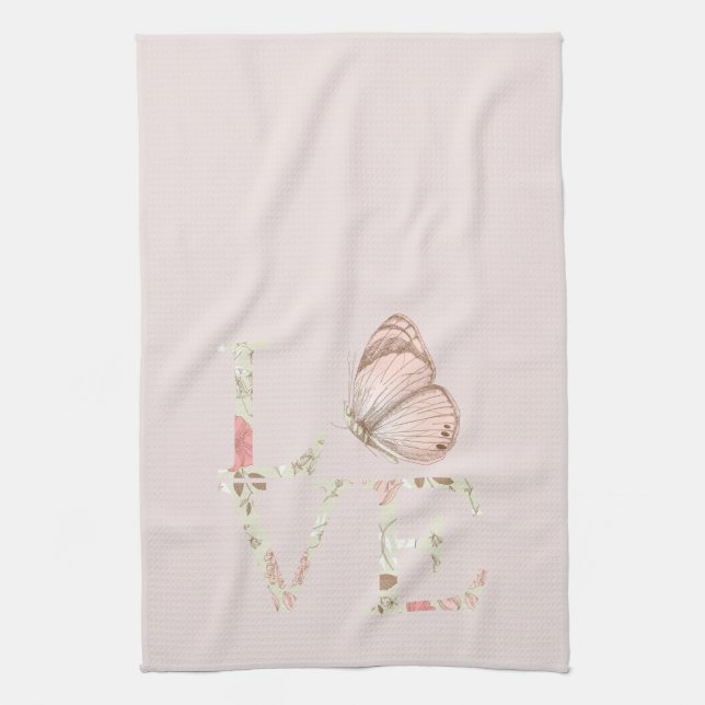 Linge De Cuisine Papillon Floral Amour Rose Tendresse (Vertical)