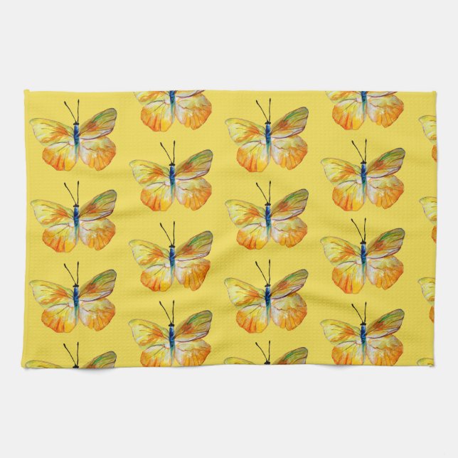 Linge De Cuisine Papillon jaune Aquarelle Art Tea Towa (Horizontal)