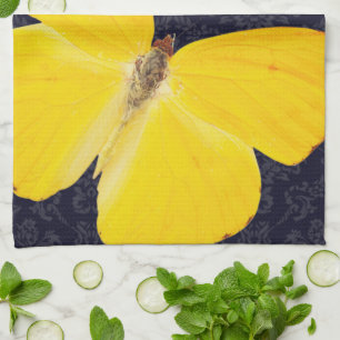 Linge De Cuisine Papillon Jaune Élégant Damassé Noir Ajouter Nom