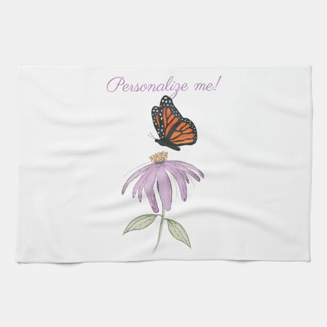 Linge De Cuisine Papillon monarque à fleurs de cône pourpre (Horizontal)